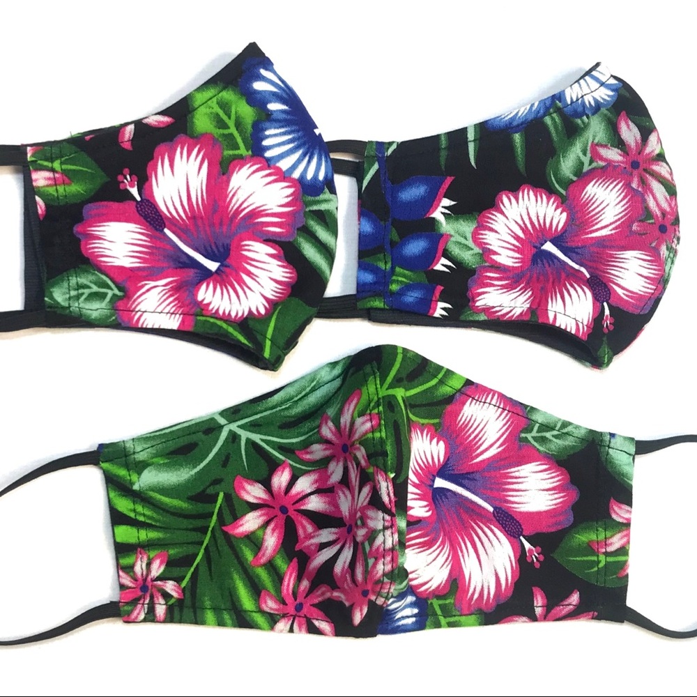 3 pieces set Hawaiian Hibiscus face covering masks